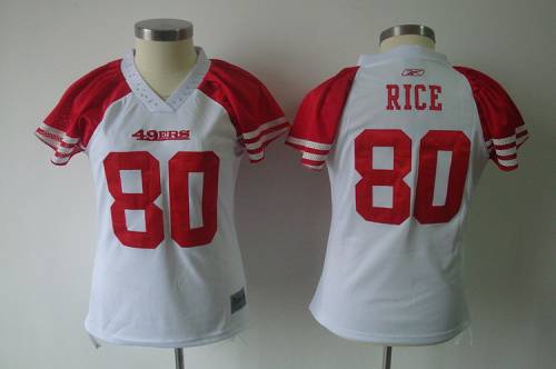49ers #80 Jerry Rice White Women's Field Flirt Stitched NFL Jersey